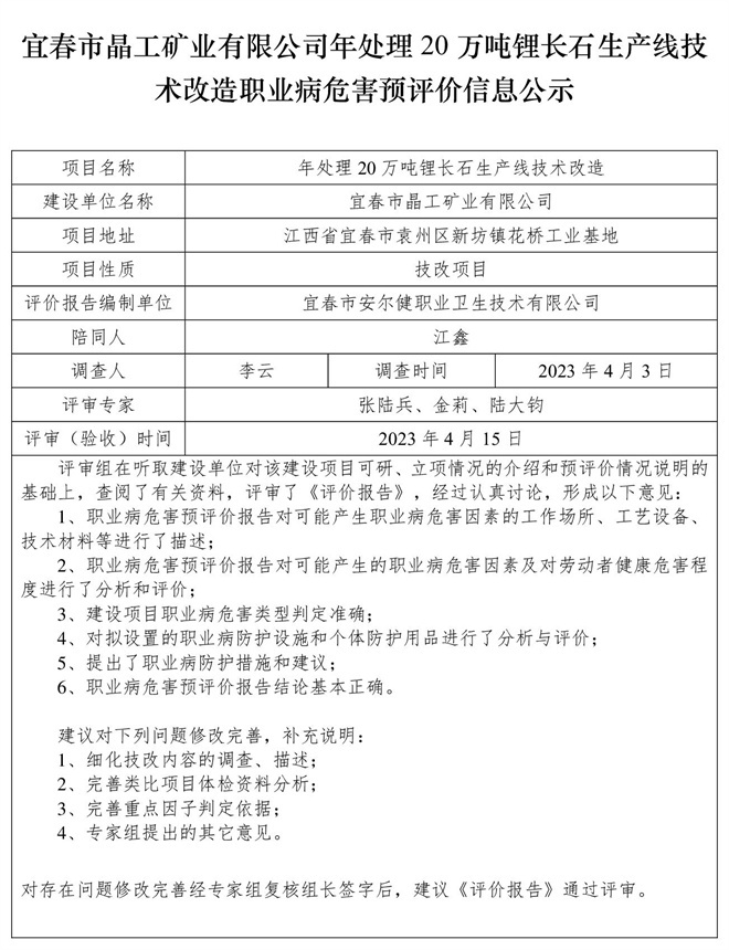 宜春市晶工礦業(yè)有限公司年處理20萬噸鋰長石生產(chǎn)線技術(shù)改造職業(yè)病危害預(yù)評(píng)價(jià)信息公示.jpg